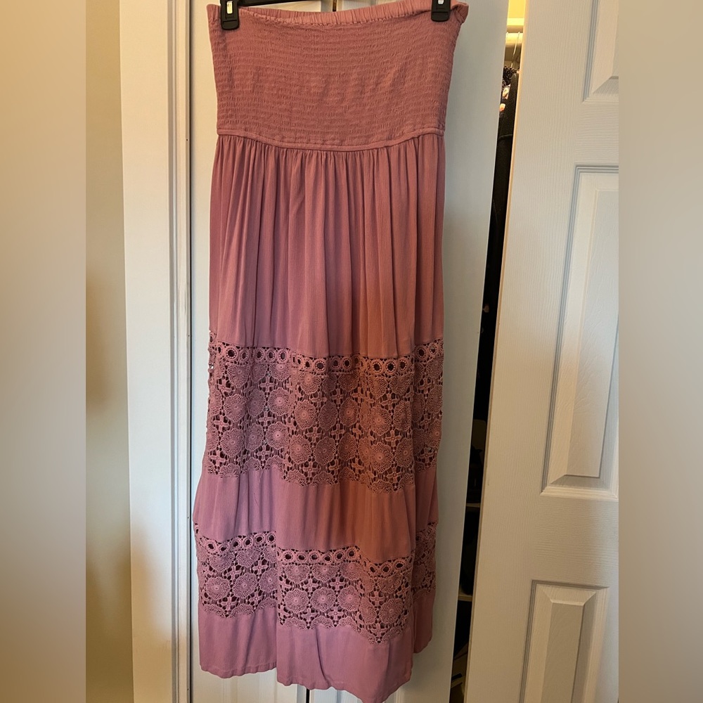 Chelsea28 Farrah smocked cover up maxi dress with lace cut outs.